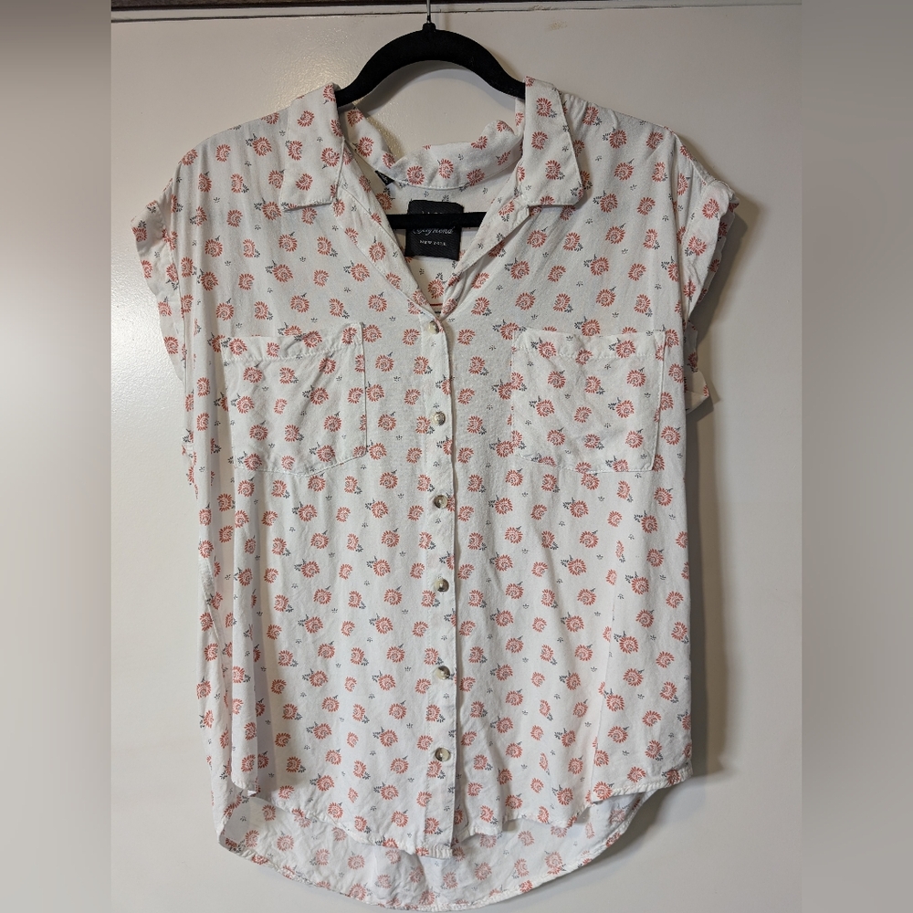 JACHS Girlfriend White and Pink Floral Button Down Shirt